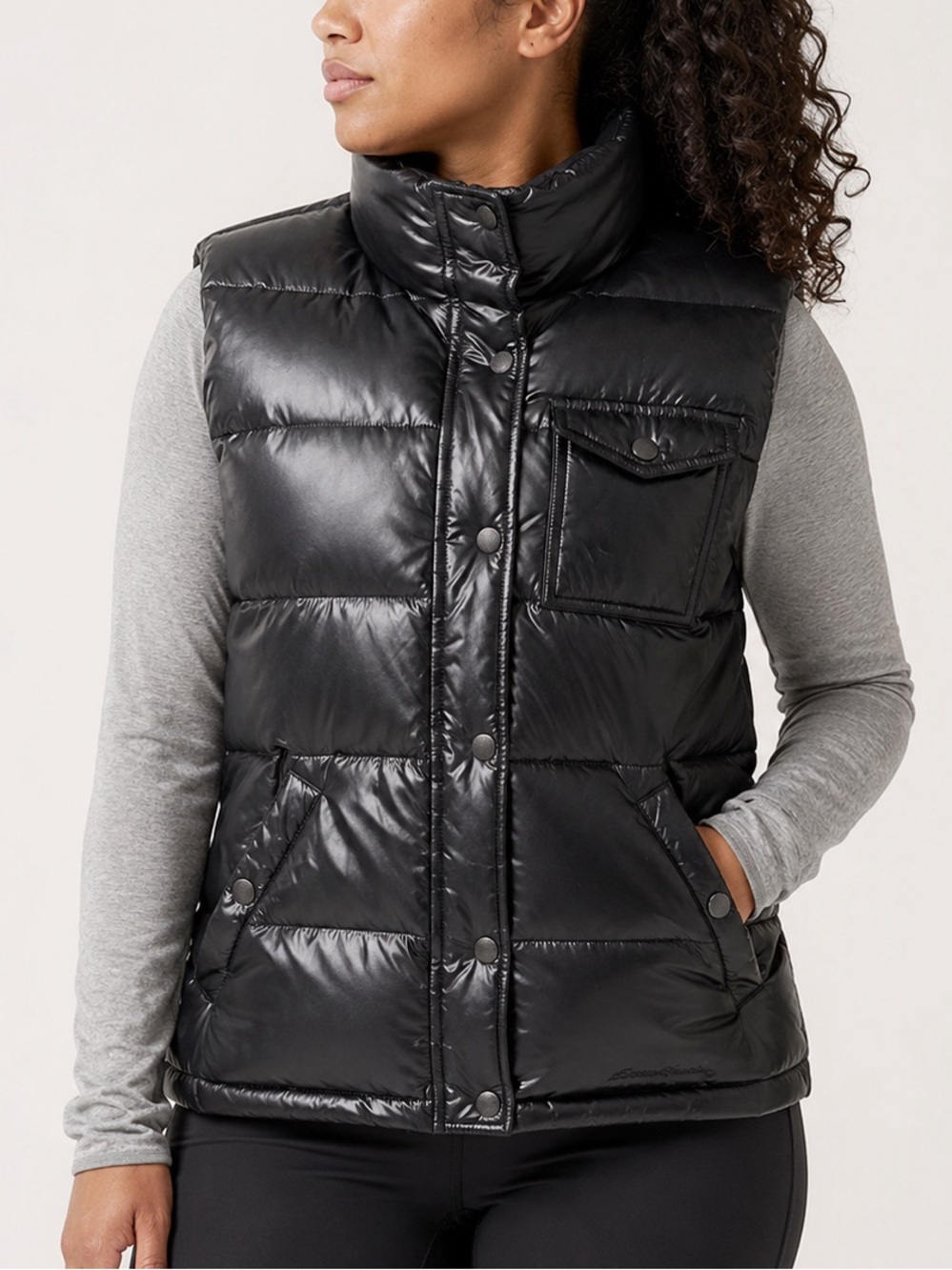 Eddie Bauer Black Woman Goose Down Puffer Zip-Up Vest MEDIUM Gorpcore Outdoor